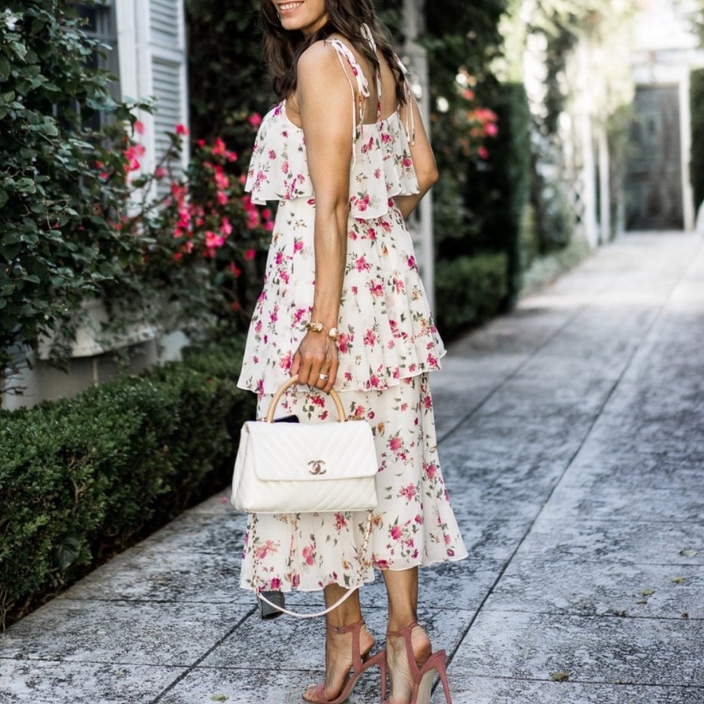 Wayf tiered floral tie shoulder maxi dress